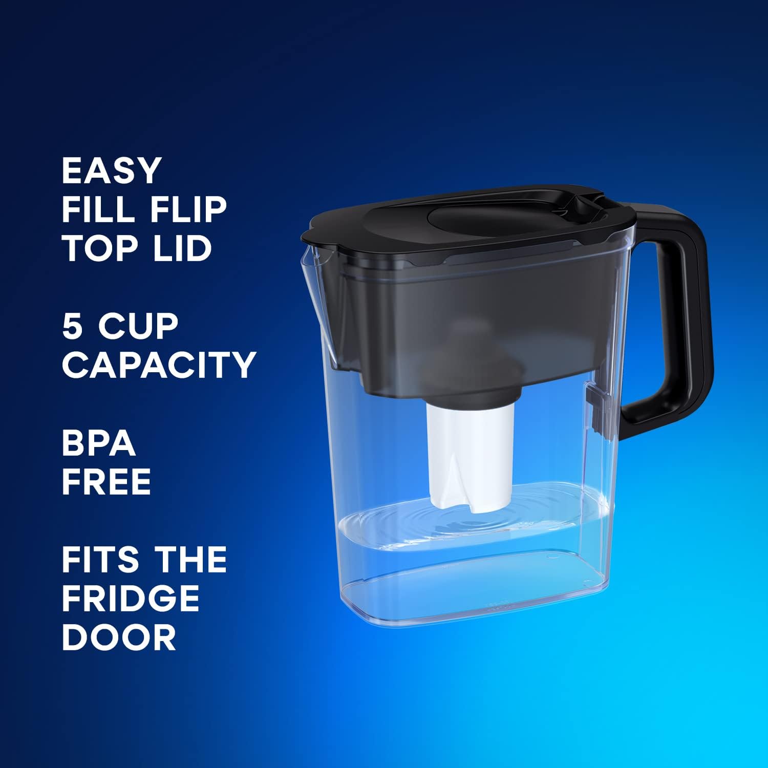 Aquapureline 5-Cup Water Filtration Pitcher - Black, Includes 1 x B15 Filter